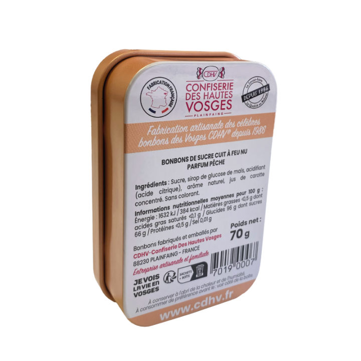 Boîte de bonbons pêche 70g CDHV