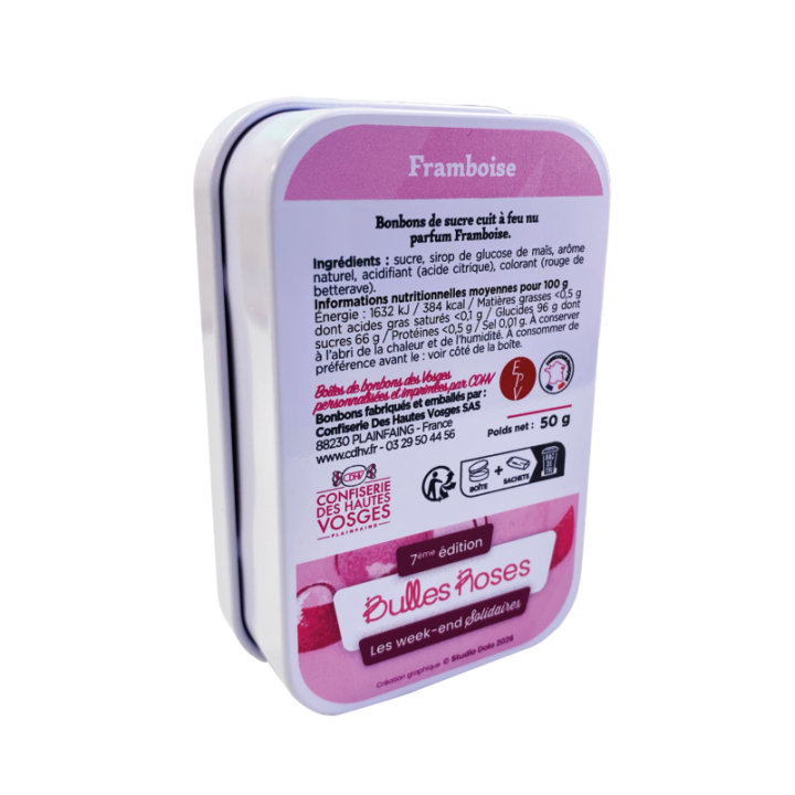 Boîte bonbons "Bulles Roses" 2026 Framboise 50g CDHV