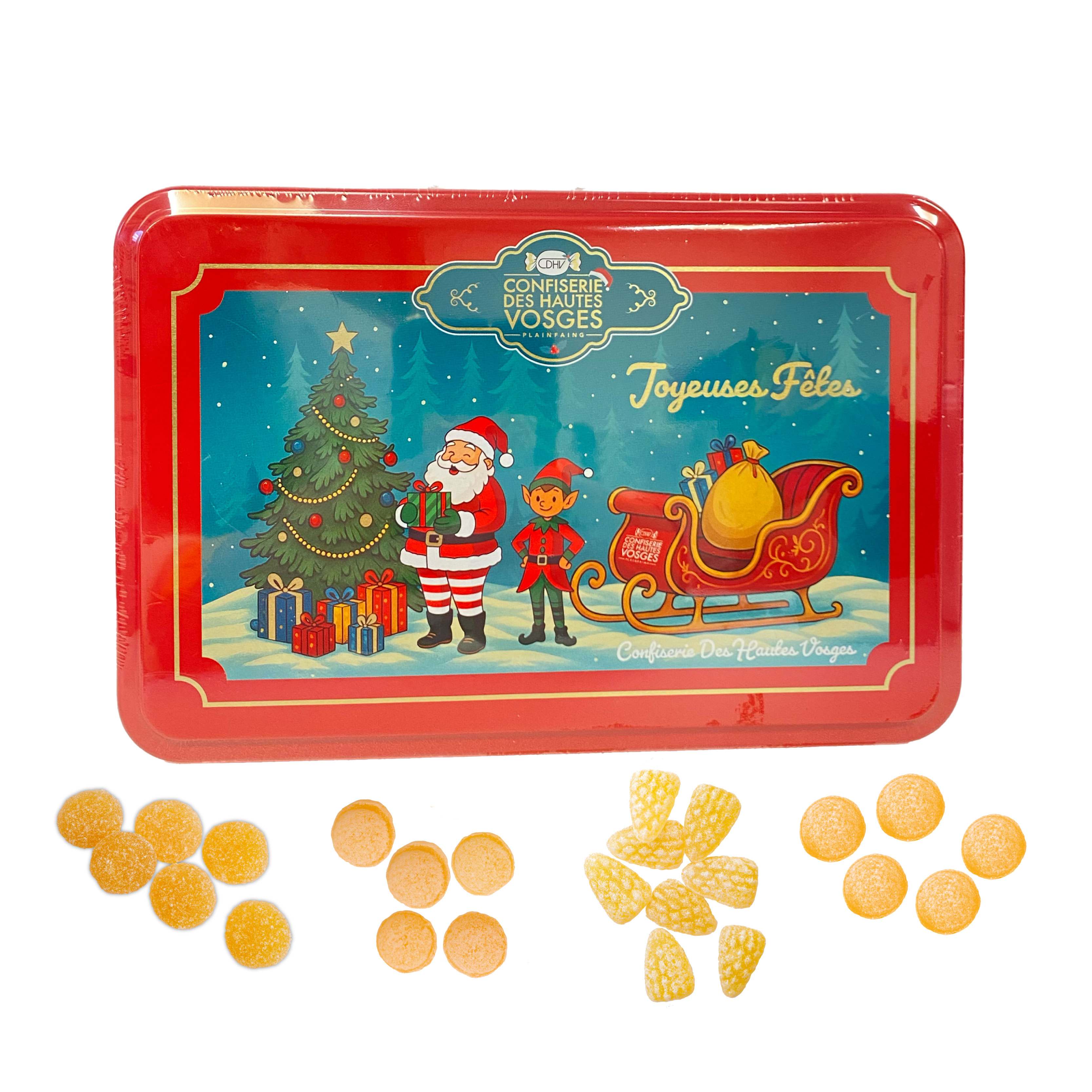 Grande boîte "Père Noël, le lutin et son traîneau" - 280g de bonbons