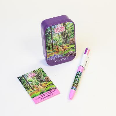 Pack "Violette" - boîte de bonbons + magnet + stylo 