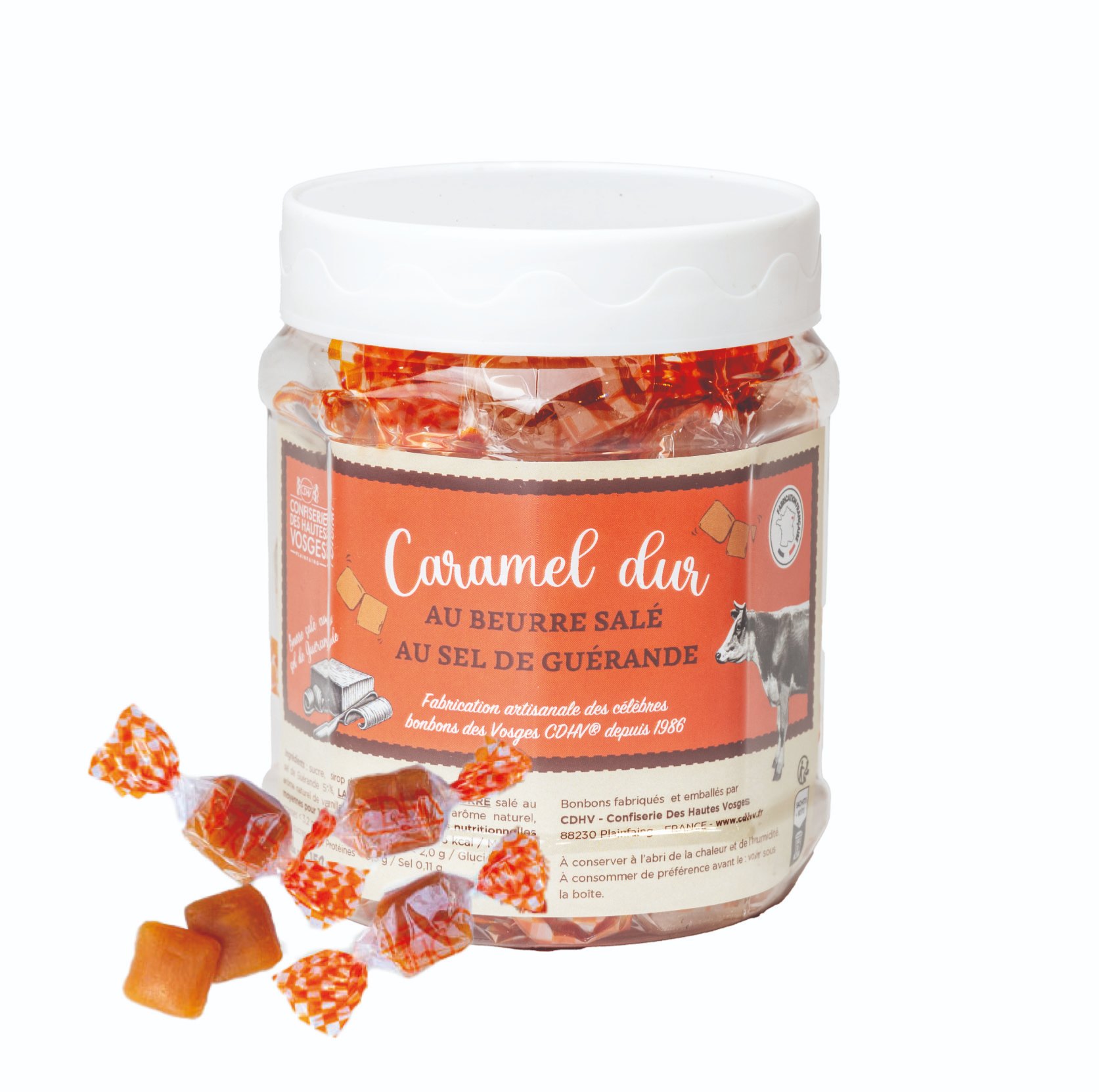 Pot de bonbons caramels durs au beurre salé au sel de Guérande 150 g